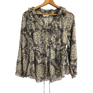 Rebecca Taylor Sheer Ruffle Floral Print Blouse – Size 6